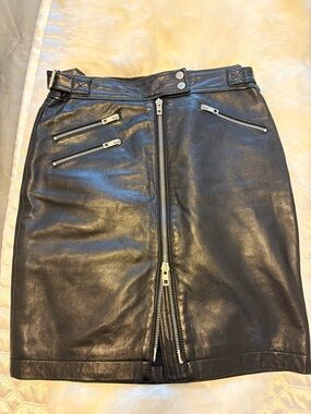rag & bone Black Faux Leather Zip-Front Pencil Skirt with Silver Hardware